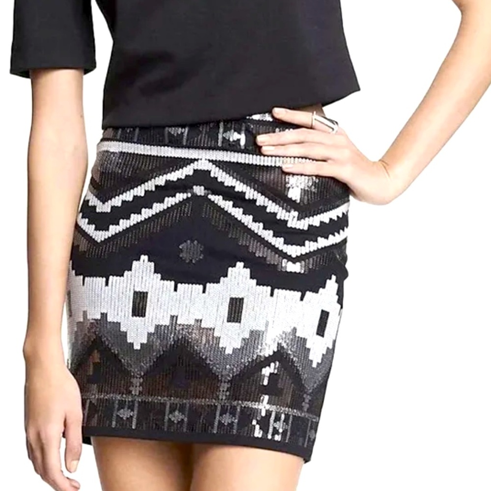 EXPRESS Aztec Sequin Mini Skirt Sz S